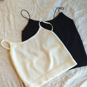 Set Of Two Ribbed Basic Cami Crop Tank Tops